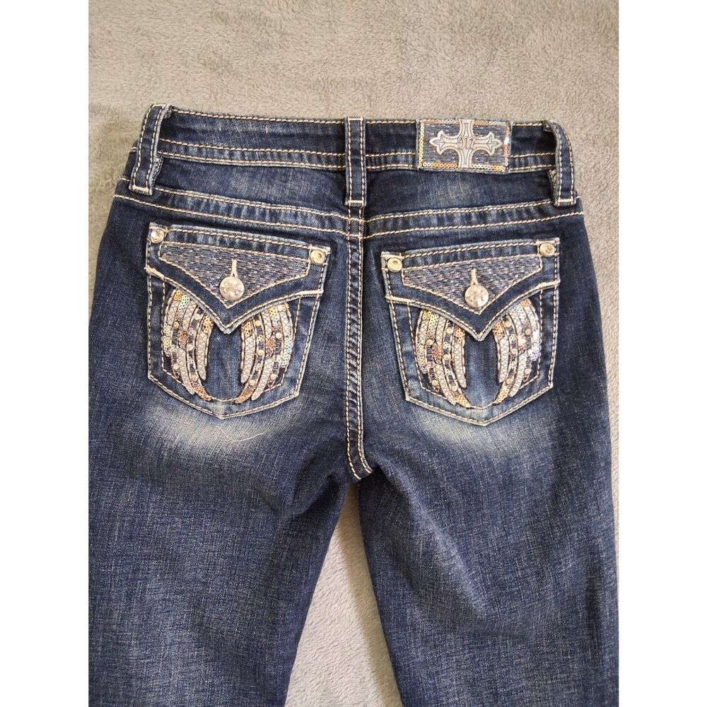 Miss Me Flap Pocket Wings Jeans Sz 26 Mid Rise Skinny Dark Wash Rhinestone Biker